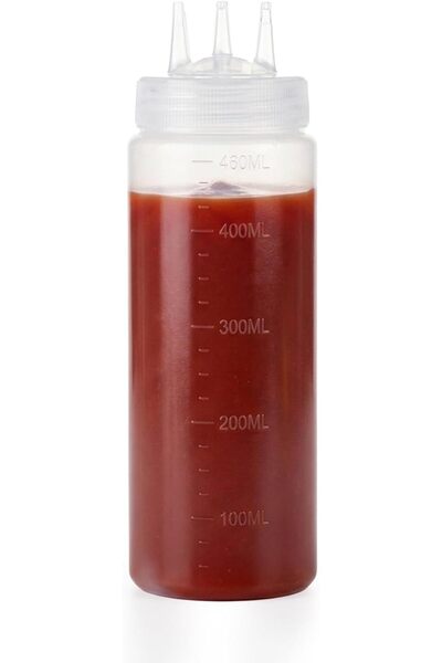 Cuisine Art 3-Nozzle Squeeze Bottle 16oz/460ml White PE Plastic Condiment Dis...
