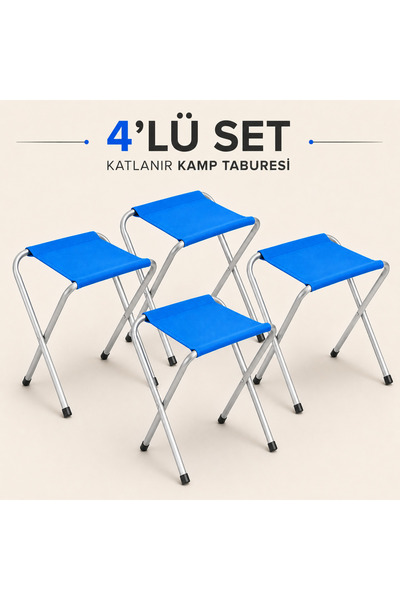 Store MYClass Katlanır Kamp Taburesi 4'lü Set Alüminyum İskelet Taşınabilir K...