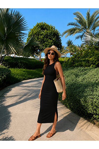 Machetta Women's Halter Neck Tight-Fitting Slit Long Dress