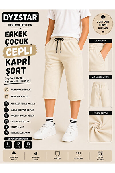DYZSTAR Erkek Çocuk Cepli Kapri Şort Kırık Beyaz Compact Penye Rahat Kalıp La...