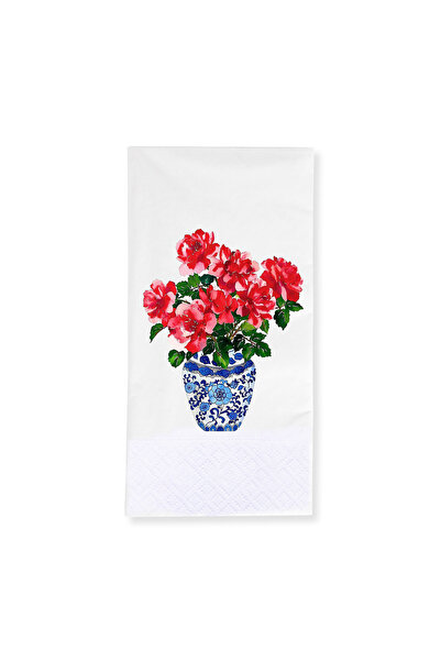 Story 33X33 cm Red Flower Bouquet Floral Patterned 2-Ply 16-Piece 1/8 Fold Wh...