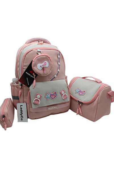 LaddyCo Girl's Primary School Bag Waterproof Fabric 3-Piece Set Pink School B...