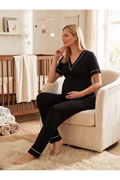 Lohusa Homewear طقم بيجامة للحوامل من القطن بنسبة 100%، تصميم جديد للموسم الج...