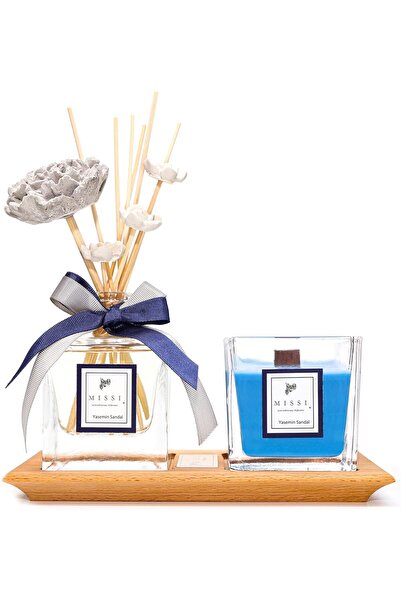 Yıldızan متجر إم إس إيه طقم معطر جو وشموع من خشب الصندل الياسمين مع صينية من ...