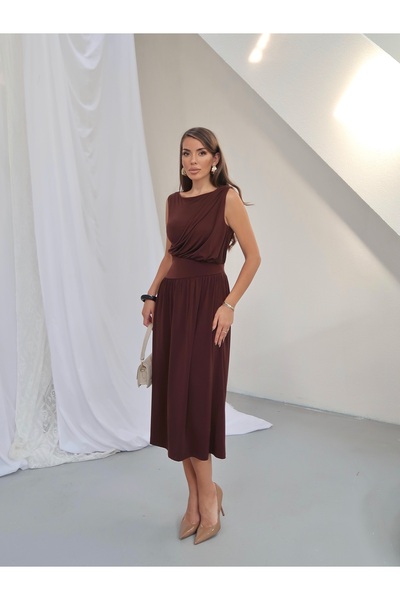 Paw Garage Rochie midi Elorae din țesătură Sandy importată, cu guler dublu, p...
