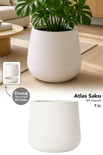 Meleni Home Modern Çiçek Saksısı - Kendinden Drenajlı Plastik İç ve Dış Mekan...