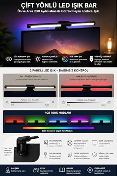 Yıldızan tua shop Neo Vista Dokunmatik Monitör Üstü LED Aydınlatma – RGB Ambi...