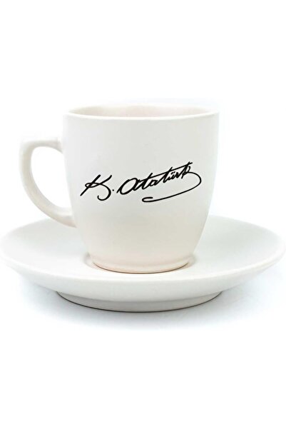 Yıldızan Ysf Shop Ataturk Signature Cream Turkish Coffee Cup - Gift Ceramic T...