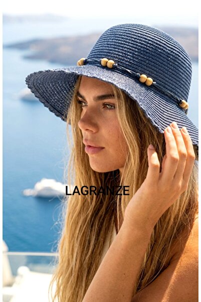LAGRANZE Beaded Women's Straw Hat with Rope Stripes