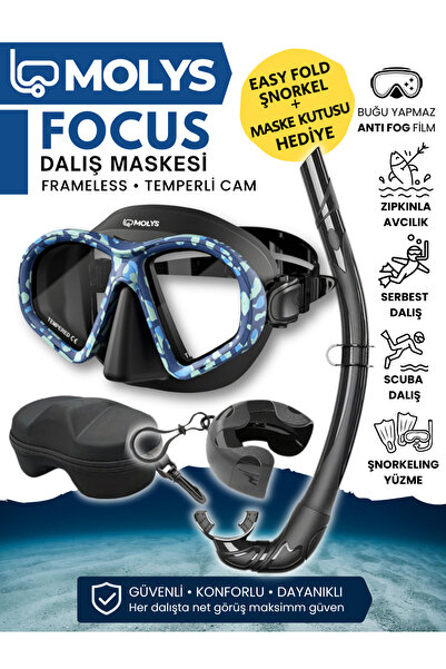 MOLYS FOCUS DALIŞ MASKESİ + ANTI FOG (BUĞU ÖNLEYİCİ FİLM) + KATLANABİLİR ŞNOR...