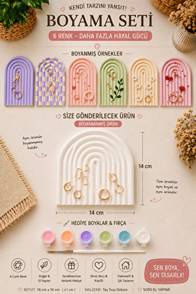LORİCA Kendin Boya Gökkuşağı Takı Tepsisi Boyama Seti 14x14 cm – Taş Tozu Dek...