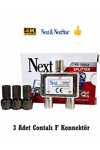 Next 2 li Splitter Anten Çoklayıcı Uydu dağıtıcı Ye-2502A + 3 Adet Contalı F ...