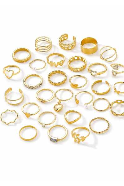 Nevara Luxury Gold Women's Ring Set 30 Pieces - Trendy Fashionable Multi-Desi...