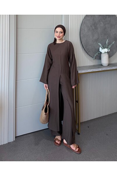 Adalenna Moda Önden Yırtmaçlı Keten Takım