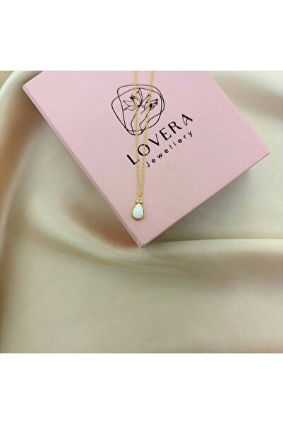 Lovera Jewellery 925 Ayar Gümüş Sertifikalı 14K Gold Renk Beyaz Opal Taşlı Da...