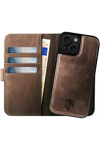 ROSSO Elite - MagSafe Δερμάτινη Θήκη / Πορτοφόλι - Apple iPhone 15 - Brown