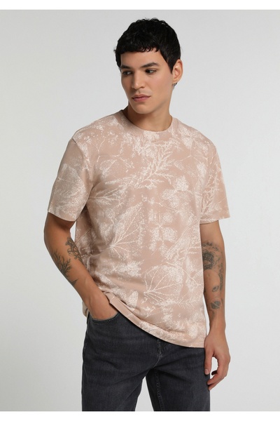 Colin's Regular Fit Round Neck Printed Men's Beige Short Sleeve T-Shirt
