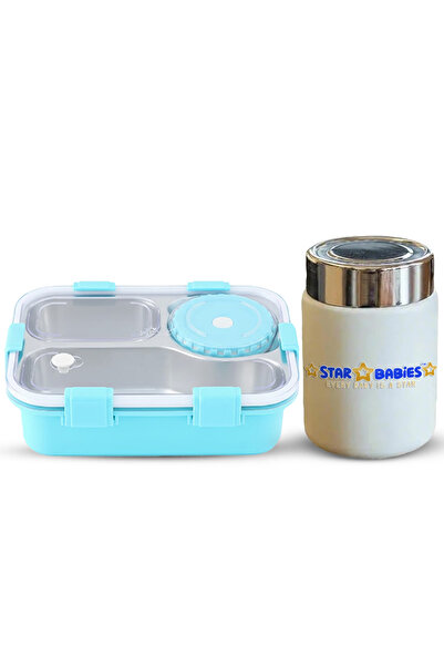 STAR BABiES -set of 2, Stainless steel bento lunch box 4 compartment with vac...