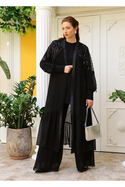 Gazella 42904 BÜYÜK BEDEN İÇ BLUZ ŞİFON DIŞ GÖĞÜS VE BELE KADAR TAŞ BONCUK PU...