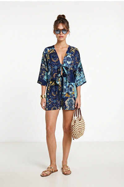 Lovelyİstanbul Patterned Summer Crop Shorts Set Lje0001 Blue Yellow