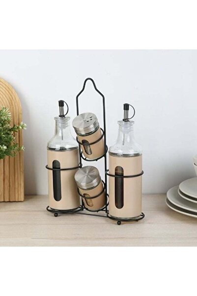 Danube Home Chef's Delight 4-Piece Condiment Jar Set with Stand - Stylish Spi...