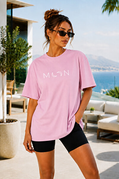 FECCY Premium Moon Printed Oversize Women's T-Shirt Cotton Oversize T-Shirt