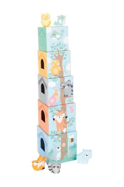 Small Foot Turn de stivuit cu blocuri pastelate – Set din carton și lemn cert...