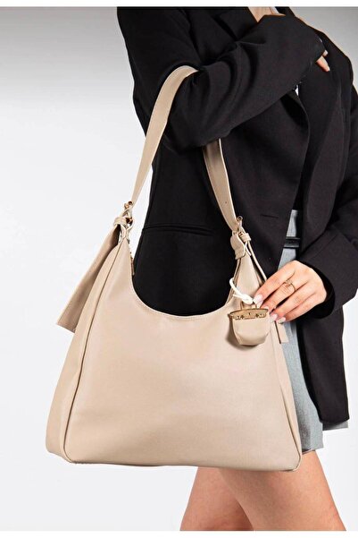 bag Women's Beige Mini Wallet Soft Faux Leather Shoulder Bag with Accessories