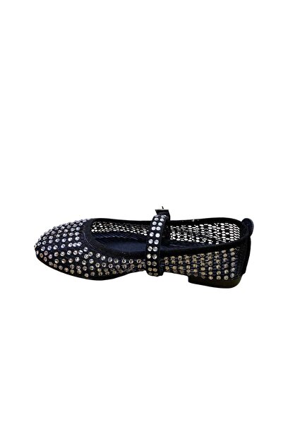 Shoes Women's Flat Non-Slip Sole Elastic Strapped Stoned Perforated Ballerinas