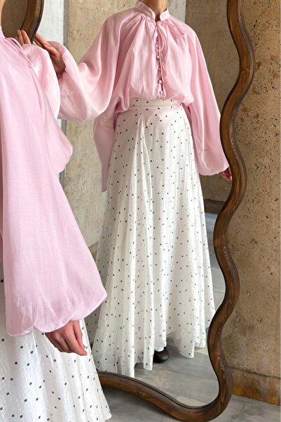 Faya Boutique Balon Kol Pembe Thalia Şifon Bluz