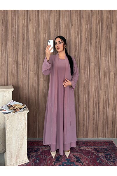 Missrosemoon Yeni Sezon Büyük Beden Tesettür 2’li Elbise Takım –Taş Detaylı U...