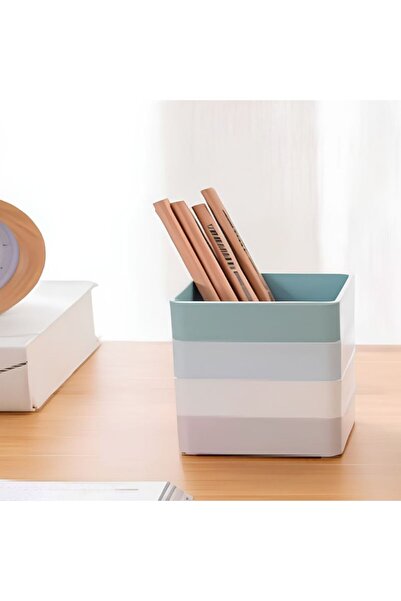 idei Suport Pixuri Plastic Pătrat Culori Pastel Stratificate, Organizator Bir...