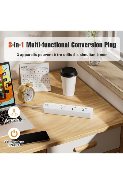 INFLUX EXT Extension Cord 3-Outlet 3 Meter, Power Strip with Surge Protection, Universal Plug, 13A 250V, 3 Pin UK Plug, Overload Protection for Home, Office & Electronics – White