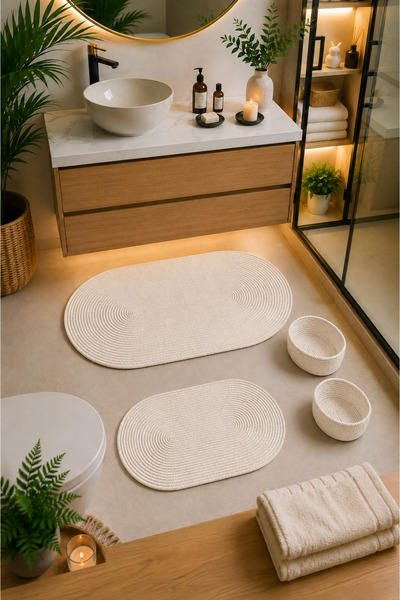 ARTİSAN Concept 4 Parçalı Elit ve Şık Jüt Örgülü Banyo Paspas ve Sepet Takımı...