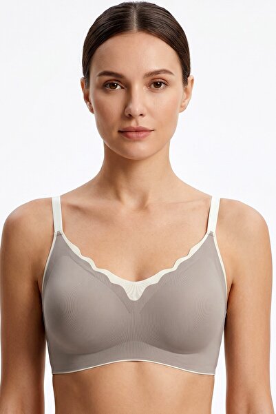 hadiora Women's Stone Color Laser Cut Bra Without Underwire, Without Support,...