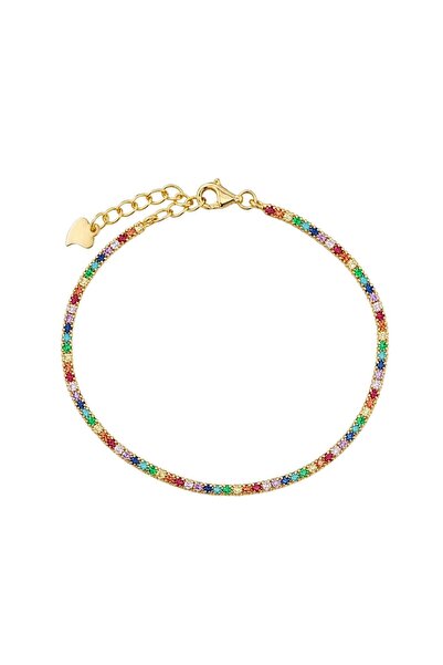 Bijuteria SORELLY Brățară tenis din argint placată cu aur, cu pietre multicolore
