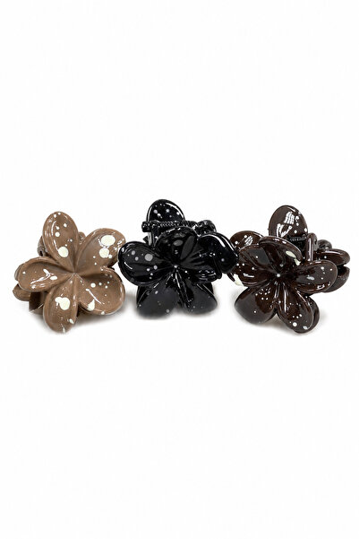 Jack Ferrero Set of 3 Floral Patterned Mini Hair Clips - Brown and Black Shades