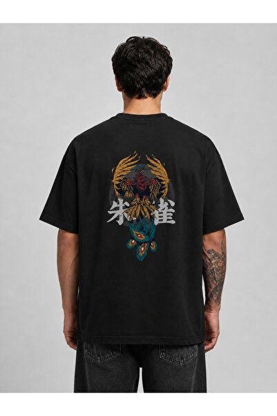 cc collection Ανδρικό λευκό μπλουζάκι oversize με στάμπα Phoenix στην πλάτη κ...