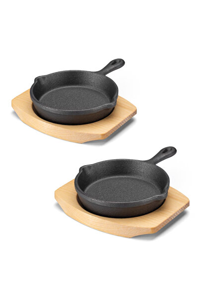 Navaris Set de 2 tigăi mici din fontă cu bază din lemn, 10,2 cm, 4", 426 g, 6...