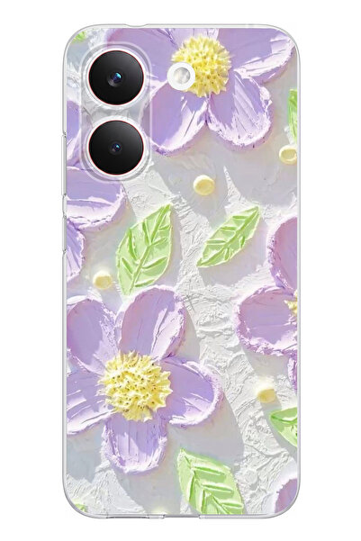 TechTree POCO X8 PRO Uyumlu Mor Papatyalar Sulu Boya Baskılı Silikon Kılıf