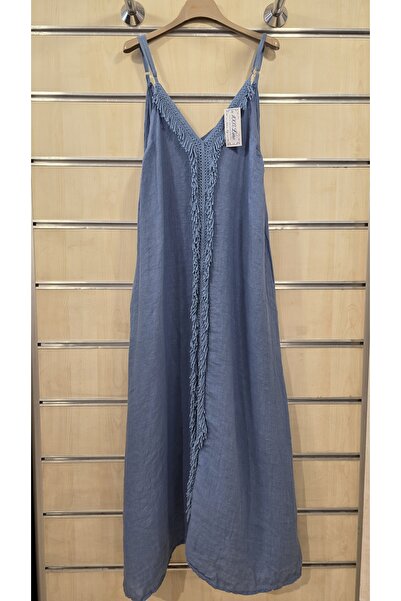 Park Moda Linen Dress with Rope Straps and Tassel Detail