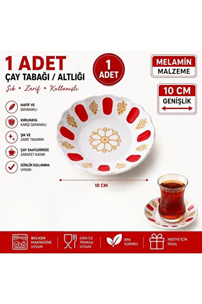 lawrenceshop 1 Adet Melamin Çay Tabağı Seti 10 cm Kırmızı Gold Desenli Çay Al...