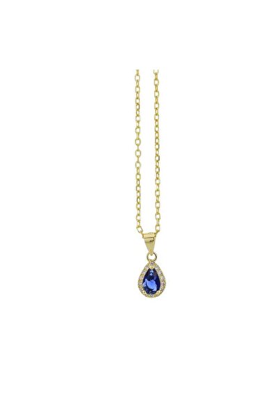 Prince Κολιέ Ροζέτα Δάκρυ με Μπλε Zircon Επιχρυσωμένο 925 5F-KD044