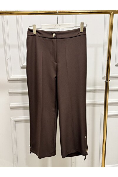 ALANURMODA 3956 بنطلون بأزرار معدنية باللون البني