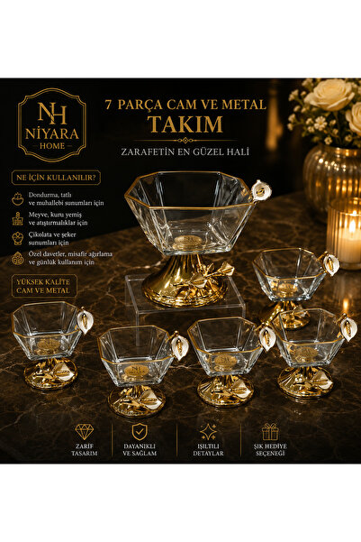Niyara home 7 Piece Glass and Metal Set the Most Beautiful State of Elegance