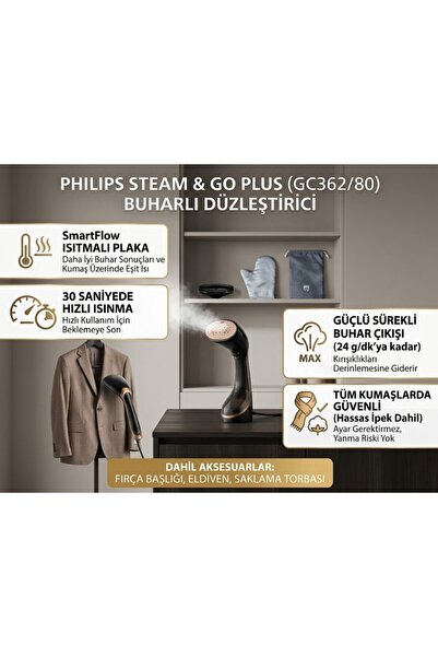 Philips Steam & Go Plus Buharlı Düzleştirici GC362/80 2200 Watt Siyah Renkli ...