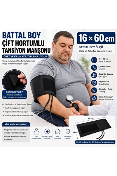 Honsun Obez Çift Hortumlu Manşonu I Battal Boy Tansiyon Aleti Manşonu Çift Ho...