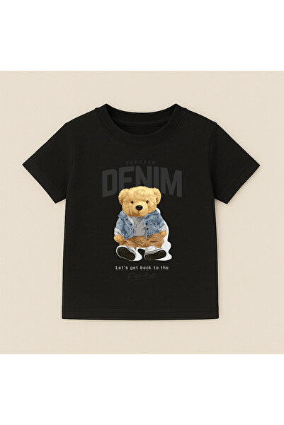 SVART WEAR Παιδικό και εφηβικό μπλουζάκι με στάμπα αρκουδάκι, βαμβακερό, με κ...