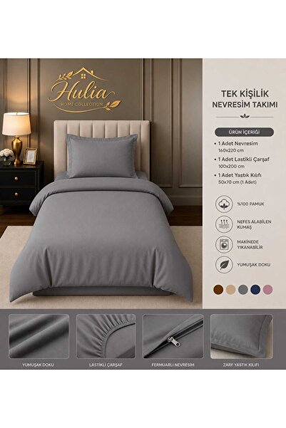 hulia home Elastic Sheet Duvet Cover Set Single Size Cotton Soft Textured Com...