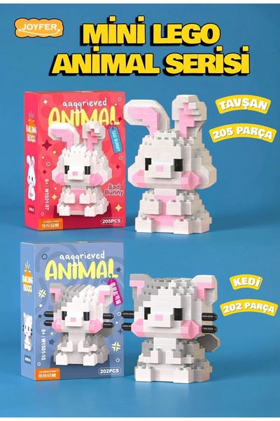 Joyfer 205 Parça Tavşan + 202 Parça Kedi Model Karakter Figürü 3D Yapı Oyunca...